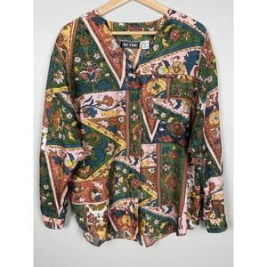 Vintage Retro 100% Silk Diane Gilman Blouse‎ Floral Patchwork Art to Wear Top